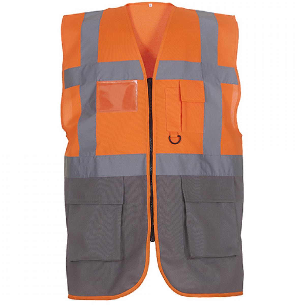 Hersteller: YOKO Herstellernummer: HVW801 Artikelbezeichnung: Herren Multi-Functional Executive Waistcoat Farbe: Hi-Vis Orange/Grey