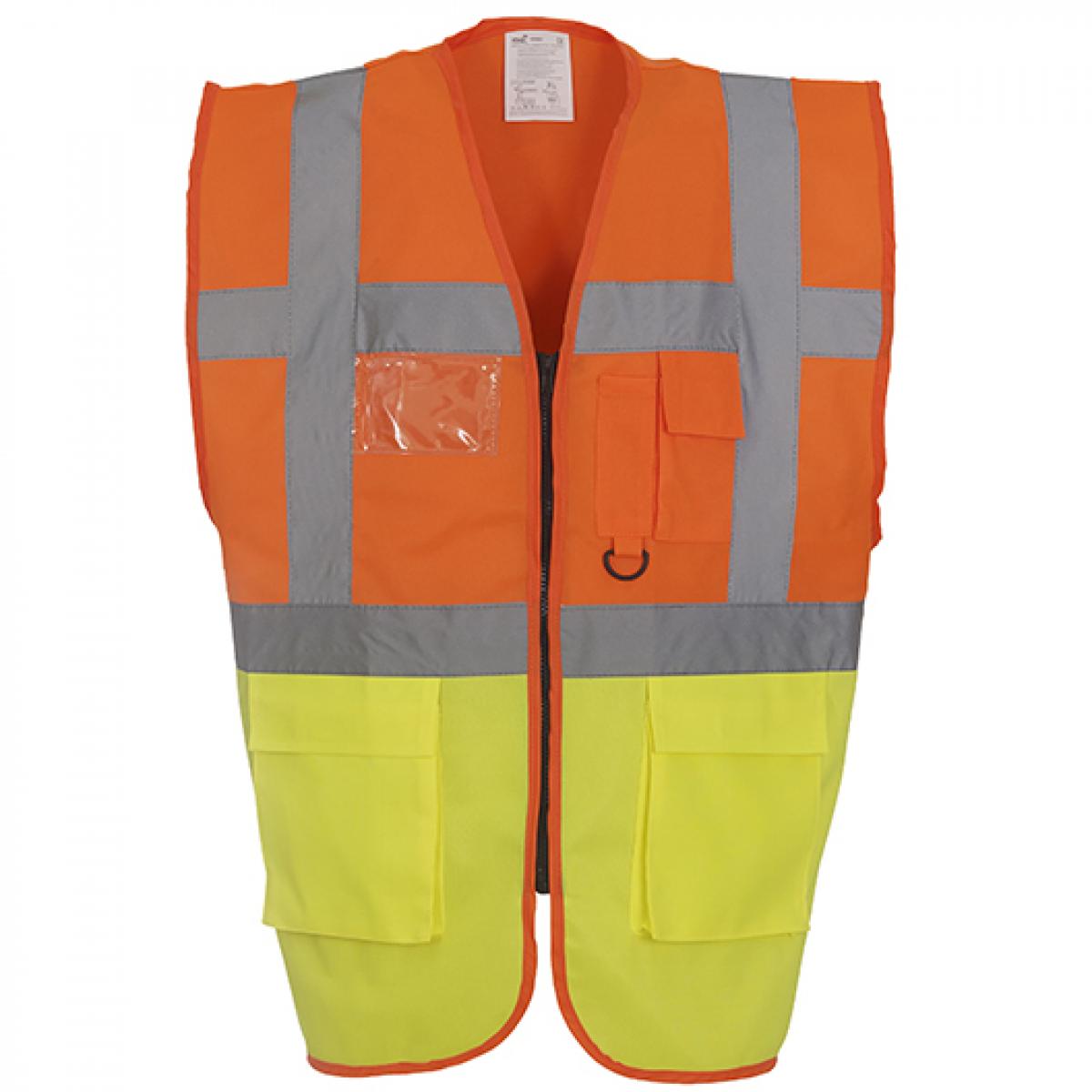 Hersteller: YOKO Herstellernummer: HVW801 Artikelbezeichnung: Herren Multi-Functional Executive Waistcoat Farbe: Hi-Vis Orange/Hi-Vis Yellow