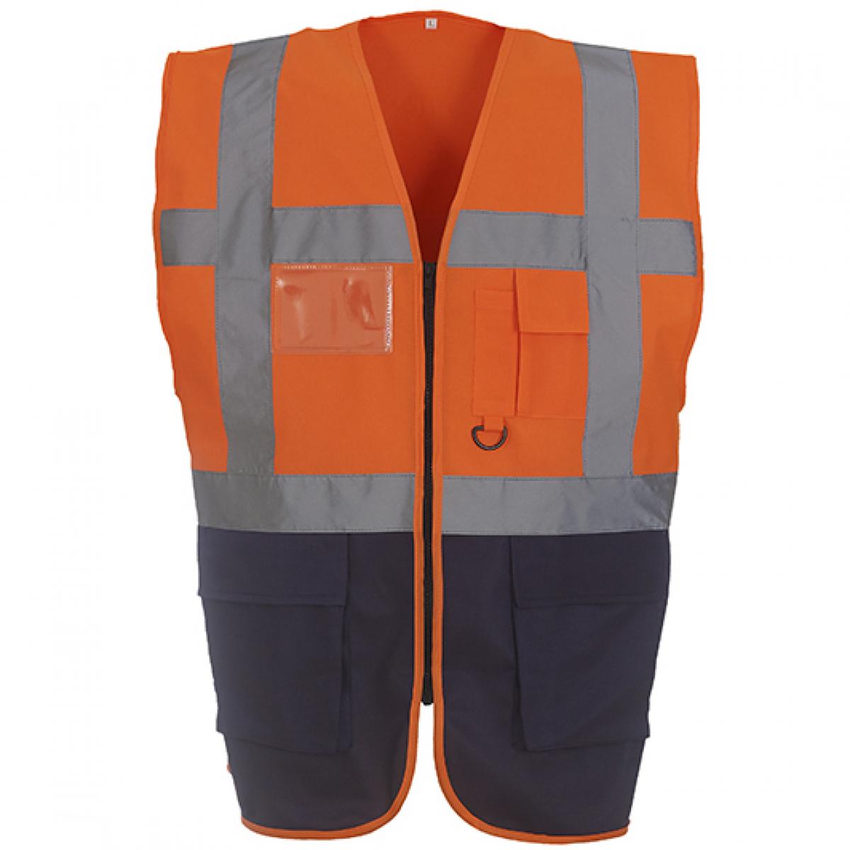 Hersteller: YOKO Herstellernummer: HVW801 Artikelbezeichnung: Herren Multi-Functional Executive Waistcoat Farbe: Hi-Vis Orange/Navy