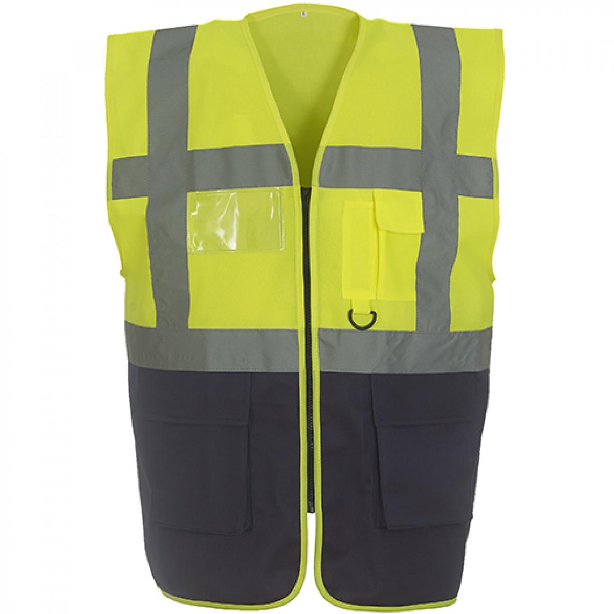 Hersteller: YOKO Herstellernummer: HVW801 Artikelbezeichnung: Herren Multi-Functional Executive Waistcoat Farbe: Hi-Vis Yellow/Navy