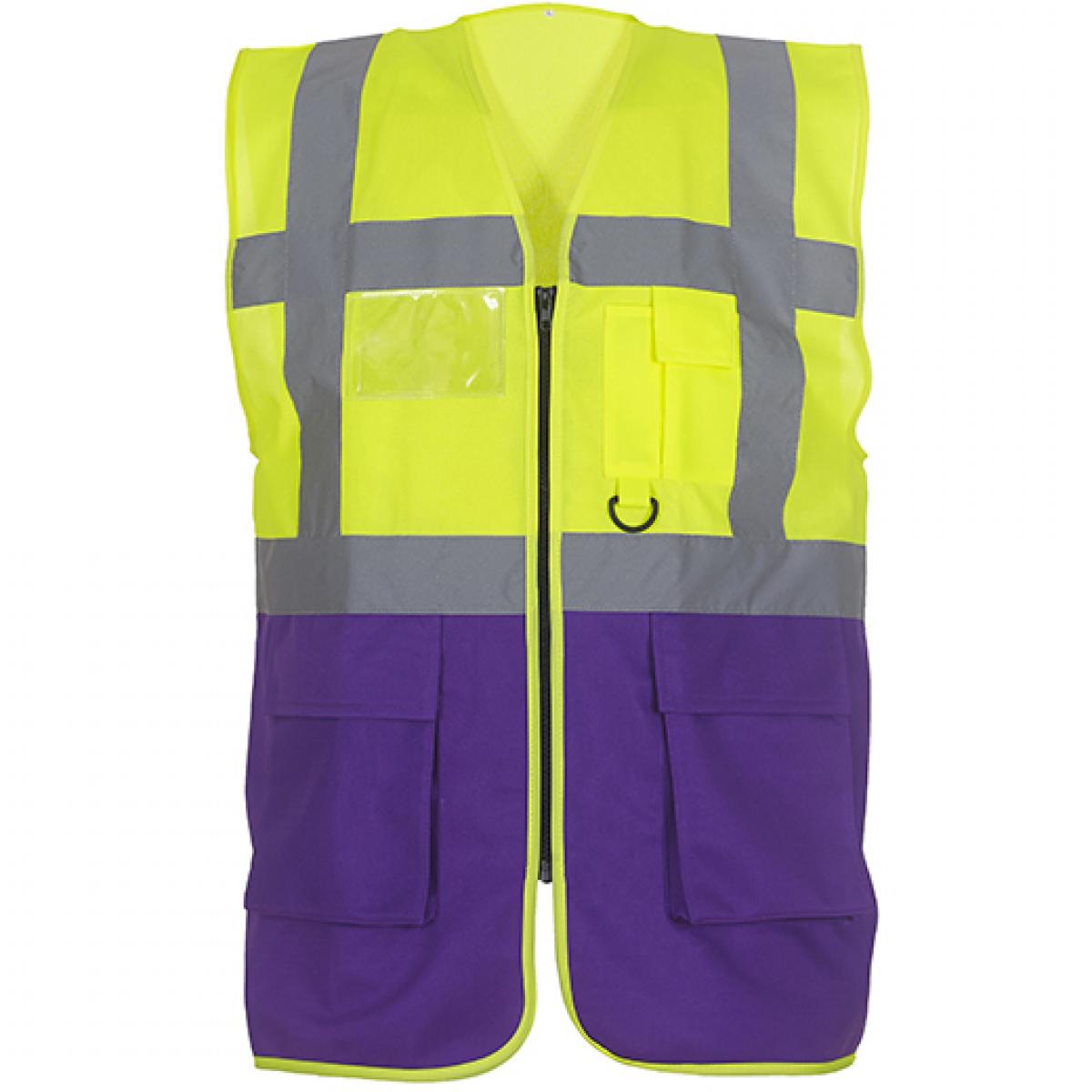 Hersteller: YOKO Herstellernummer: HVW801 Artikelbezeichnung: Herren Multi-Functional Executive Waistcoat Farbe: Hi-Vis Yellow/Purple