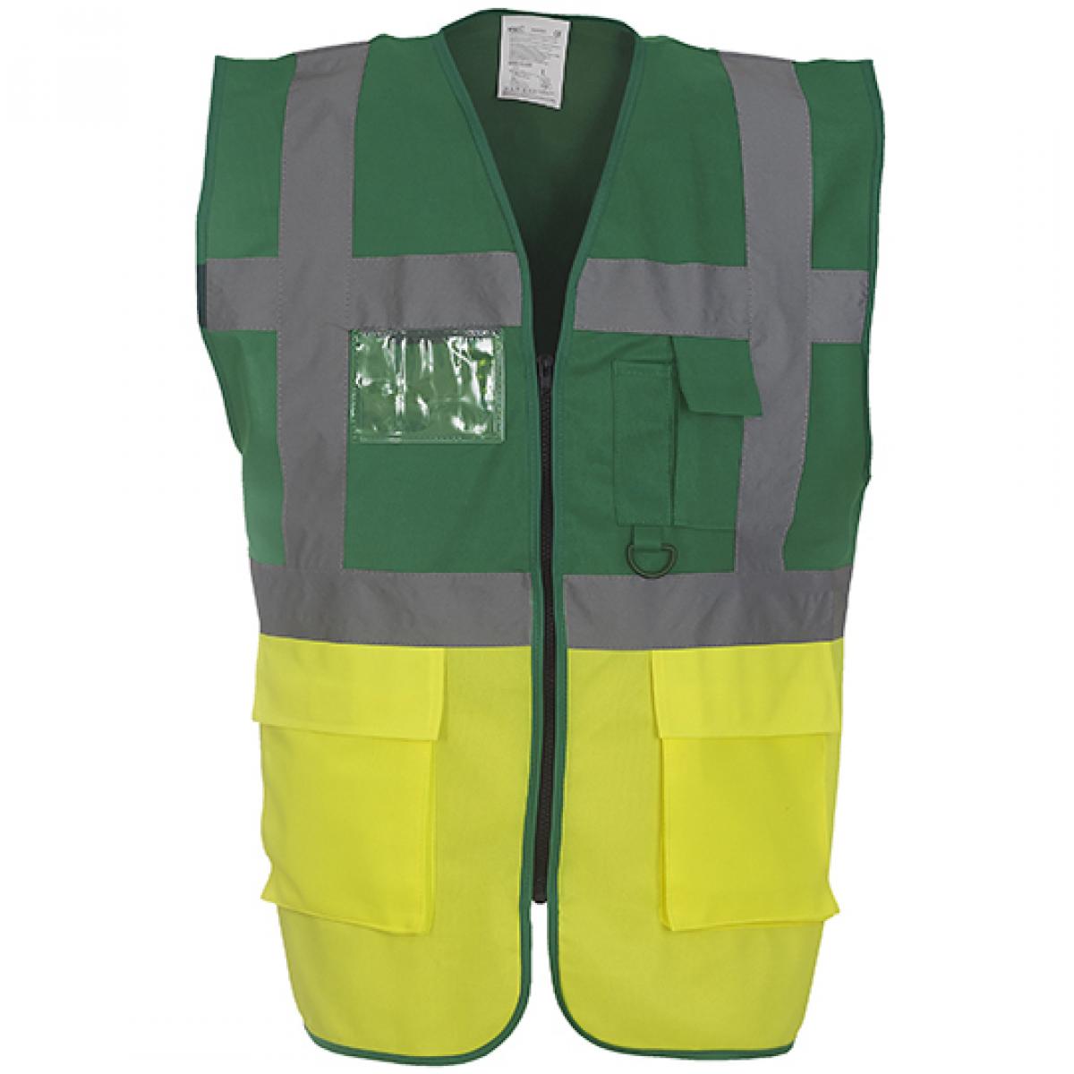Hersteller: YOKO Herstellernummer: HVW801 Artikelbezeichnung: Herren Multi-Functional Executive Waistcoat Farbe: Paramedic Green/Hi-Vis Yellow