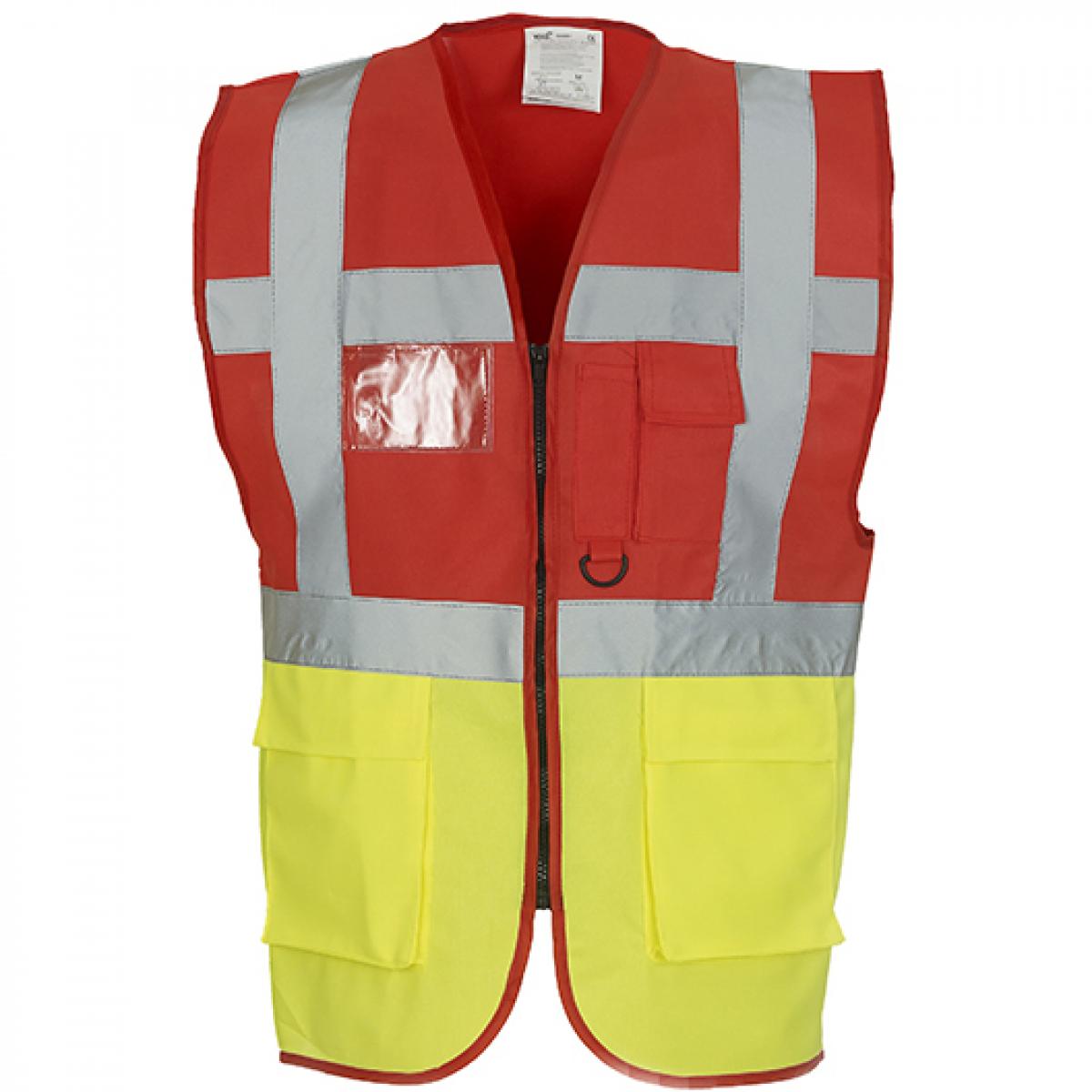 Hersteller: YOKO Herstellernummer: HVW801 Artikelbezeichnung: Herren Multi-Functional Executive Waistcoat Farbe: Red/Hi-Vis Yellow