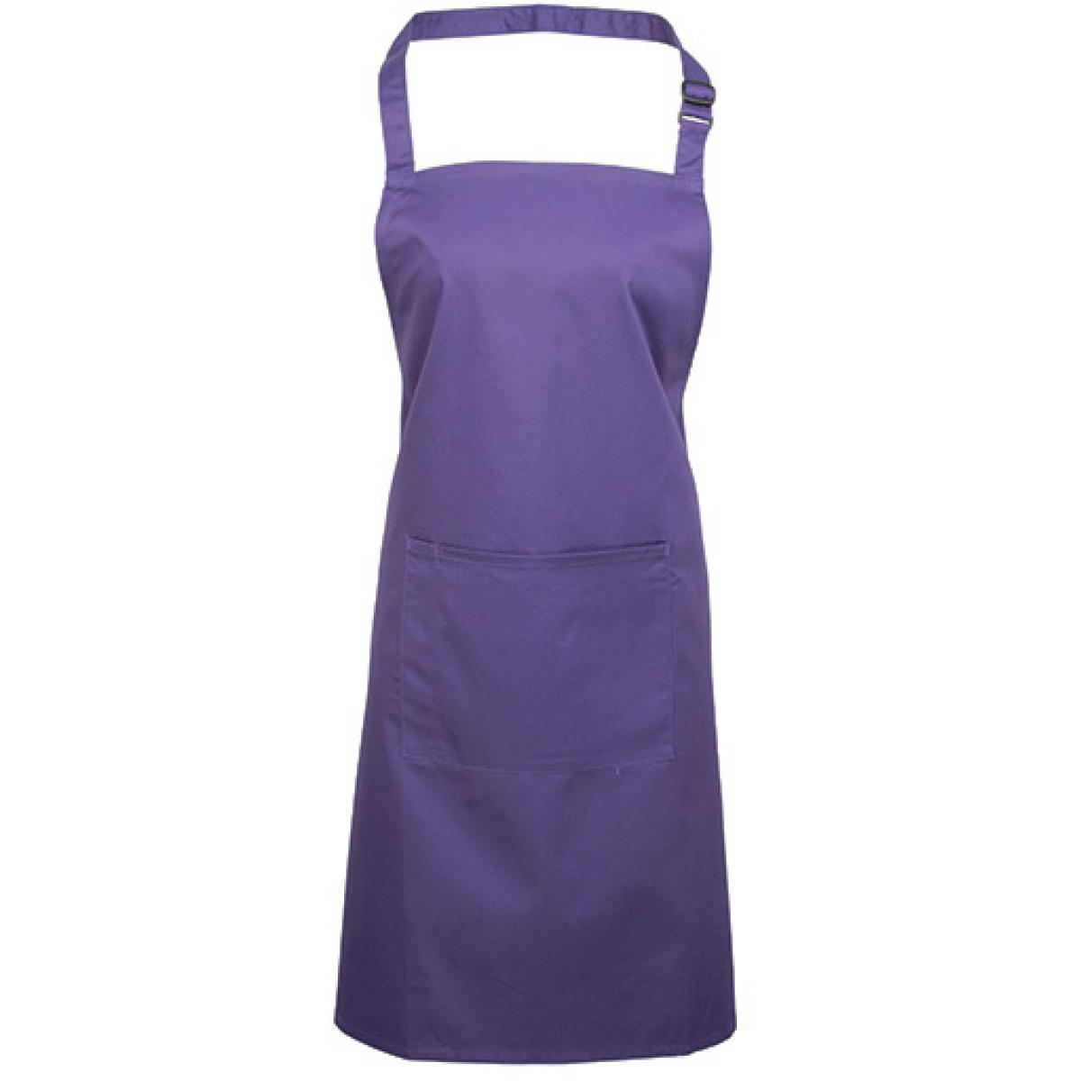 Hersteller: Premier Workwear Herstellernummer: PR154 Artikelbezeichnung: Colours Bib Apron With Pocket - 72 x 86 cm - Waschbar bis 60 Farbe: Purple (ca. Pantone 269)