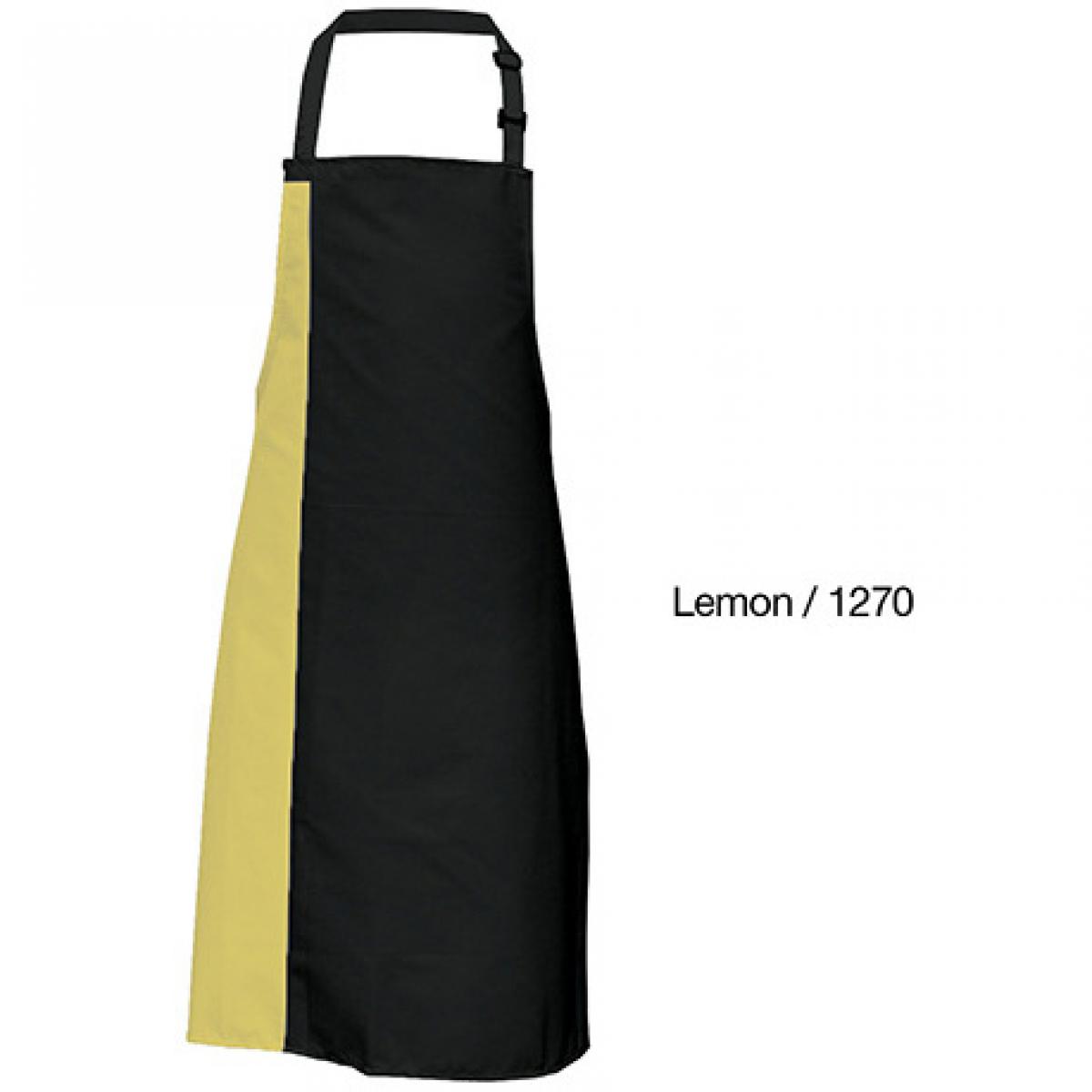 Hersteller: Link Kitchen Wear Herstellernummer: DS8572 Artikelbezeichnung: Duo Apron - 72 x 85 cm - Waschbar bis 60 °C Farbe: Black/Lemon (ca. Pantone 127)