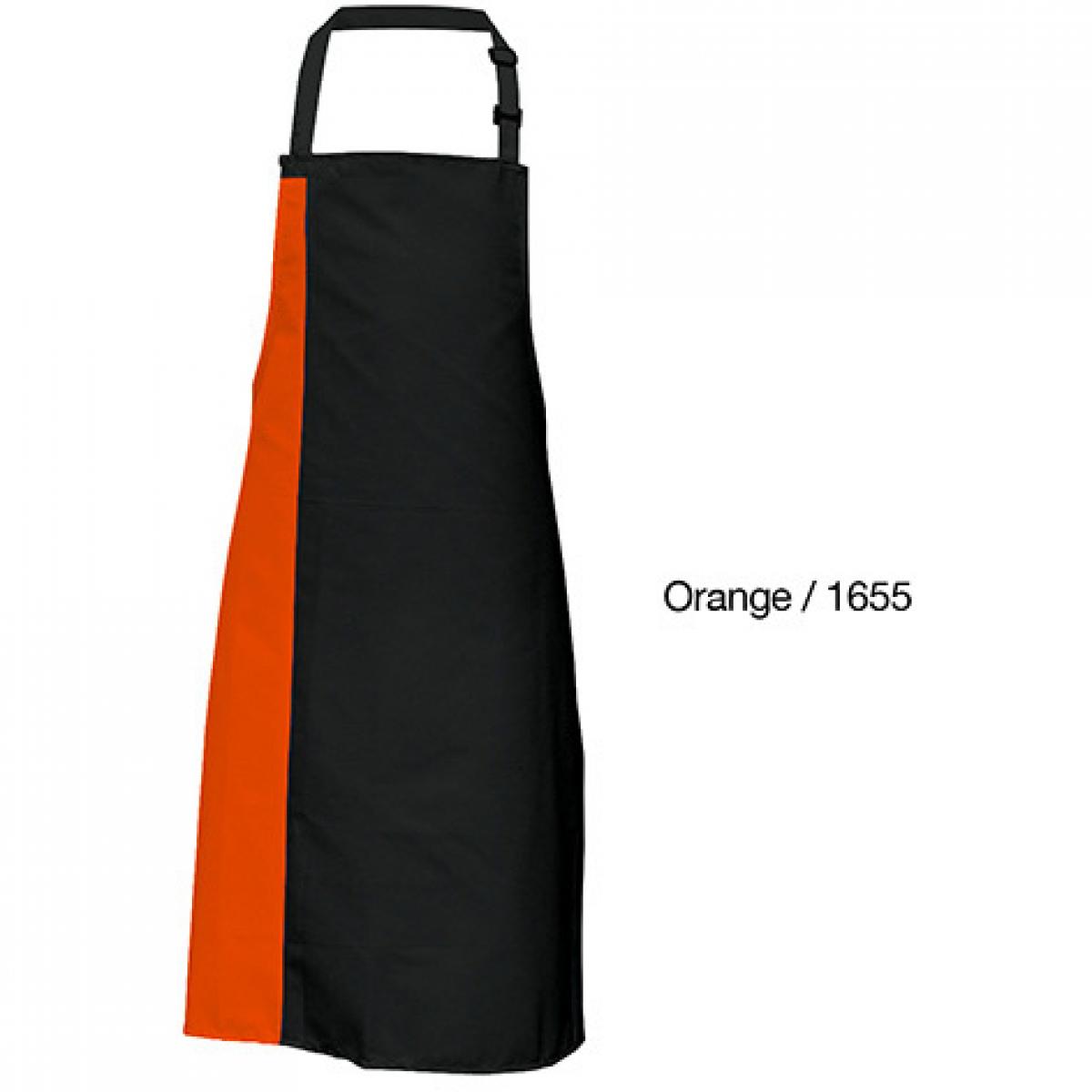 Hersteller: Link Kitchen Wear Herstellernummer: DS8572 Artikelbezeichnung: Duo Apron - 72 x 85 cm - Waschbar bis 60 °C Farbe: Black/Orange (ca. Pantone 1655)