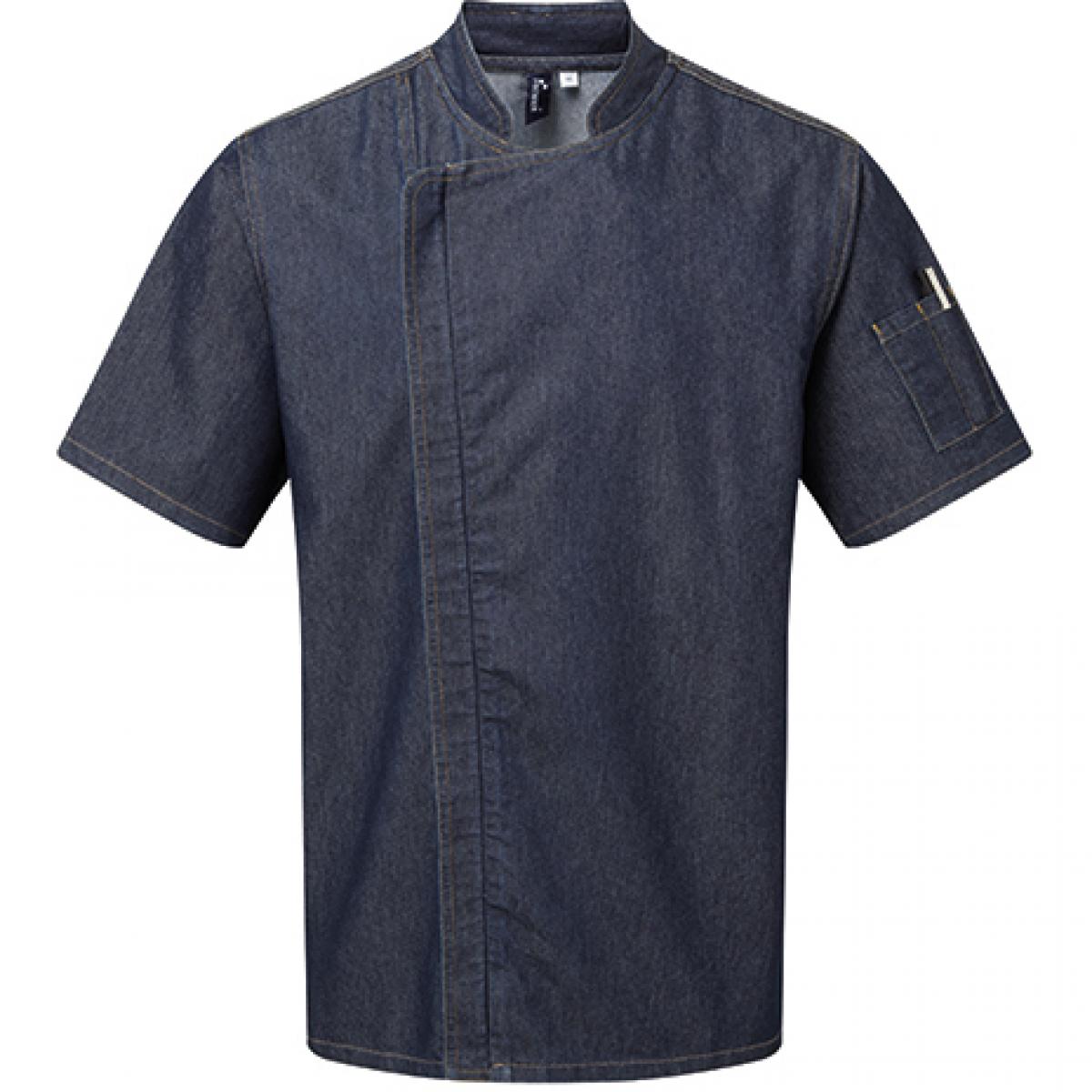 Hersteller: Premier Workwear Herstellernummer: PR906 Artikelbezeichnung: Kochjacke Chefs Zip-Close Short Sleeve Jacket Farbe: Indigo Denim (ca. Pantone 2380C)
