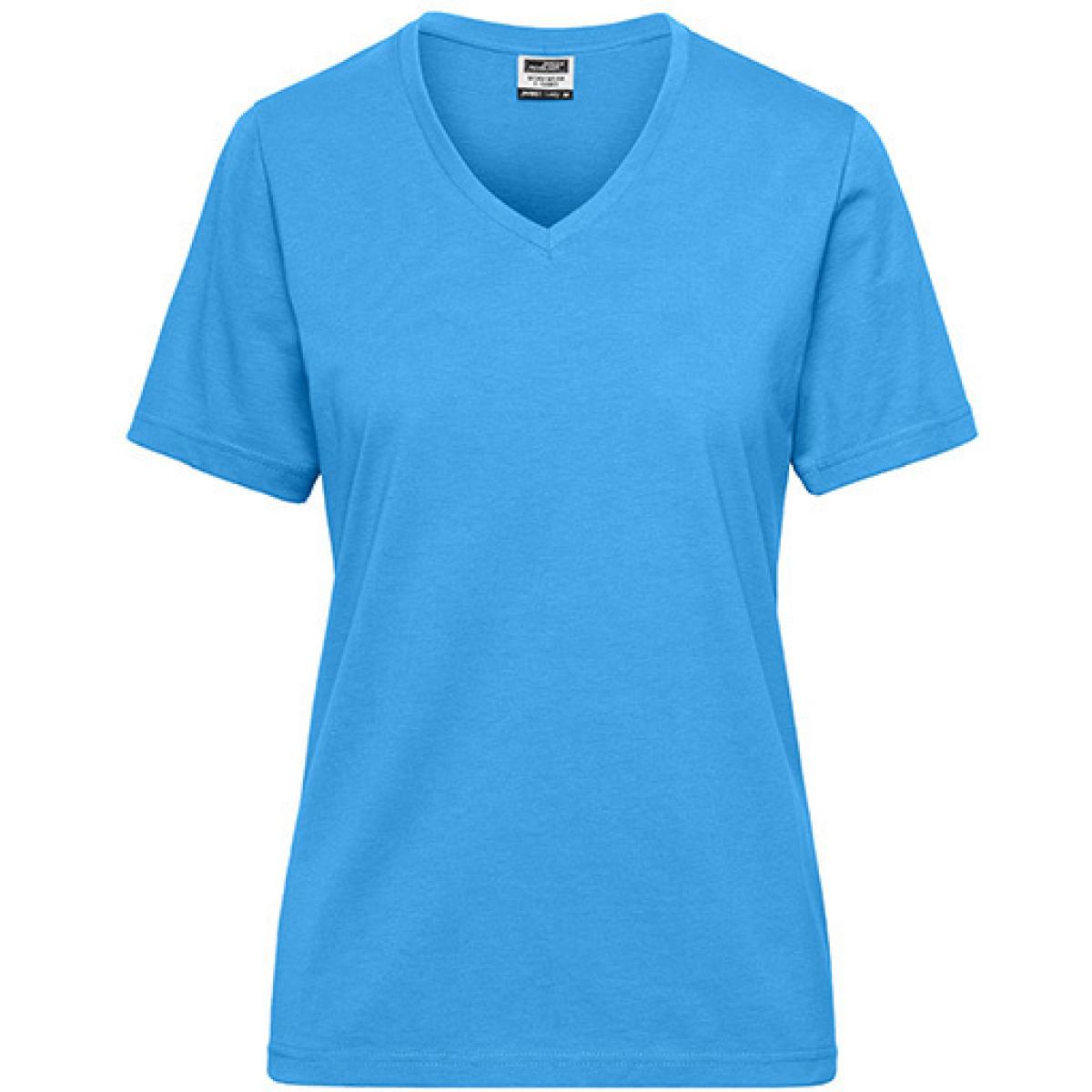 Hersteller: James+Nicholson Herstellernummer: JN1807 Artikelbezeichnung: Ladies‘ BIO Workwear T-Shirt / Damen T-Shirt - Waschbar 60C Farbe: Aqua
