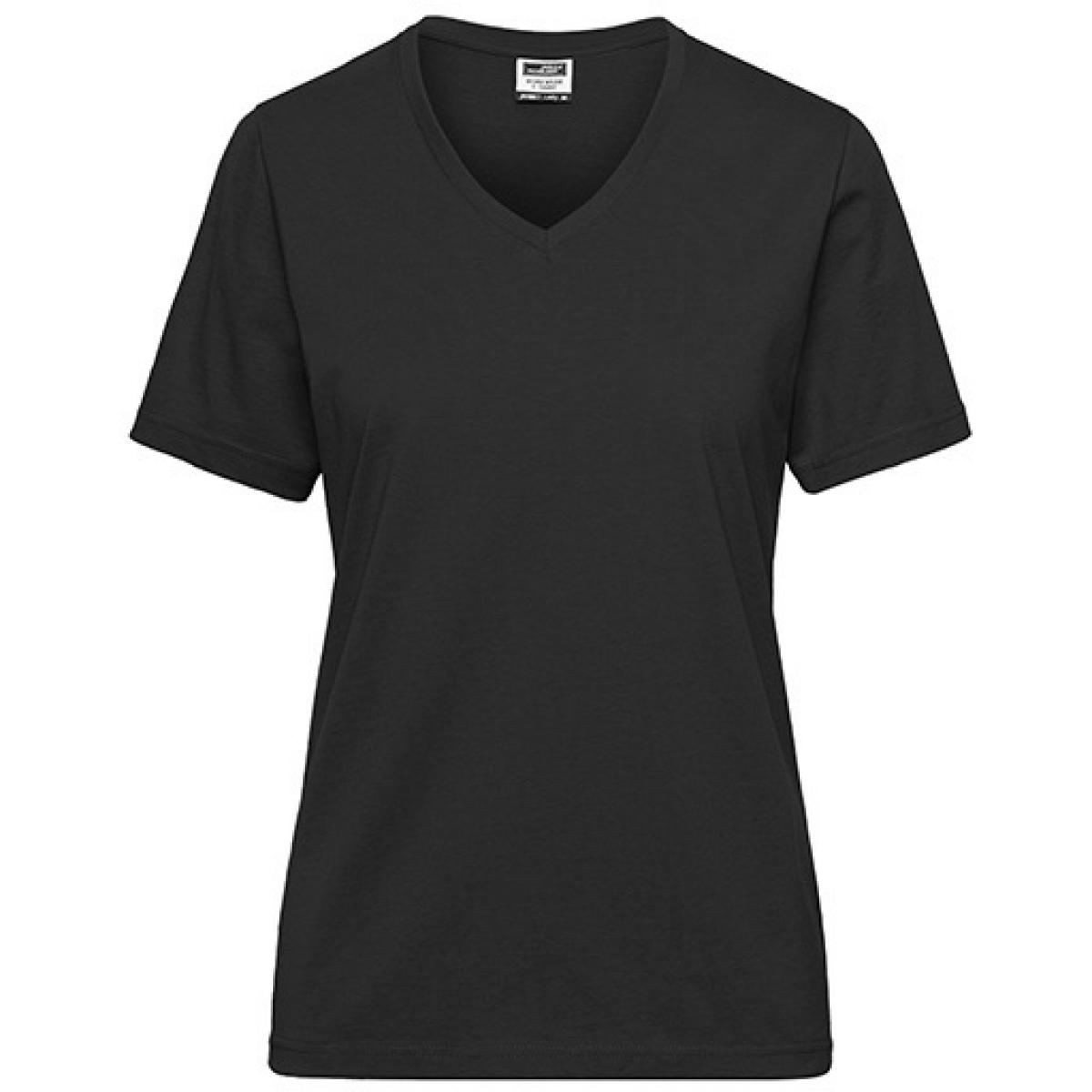 Hersteller: James+Nicholson Herstellernummer: JN1807 Artikelbezeichnung: Ladies‘ BIO Workwear T-Shirt / Damen T-Shirt - Waschbar 60C Farbe: Black