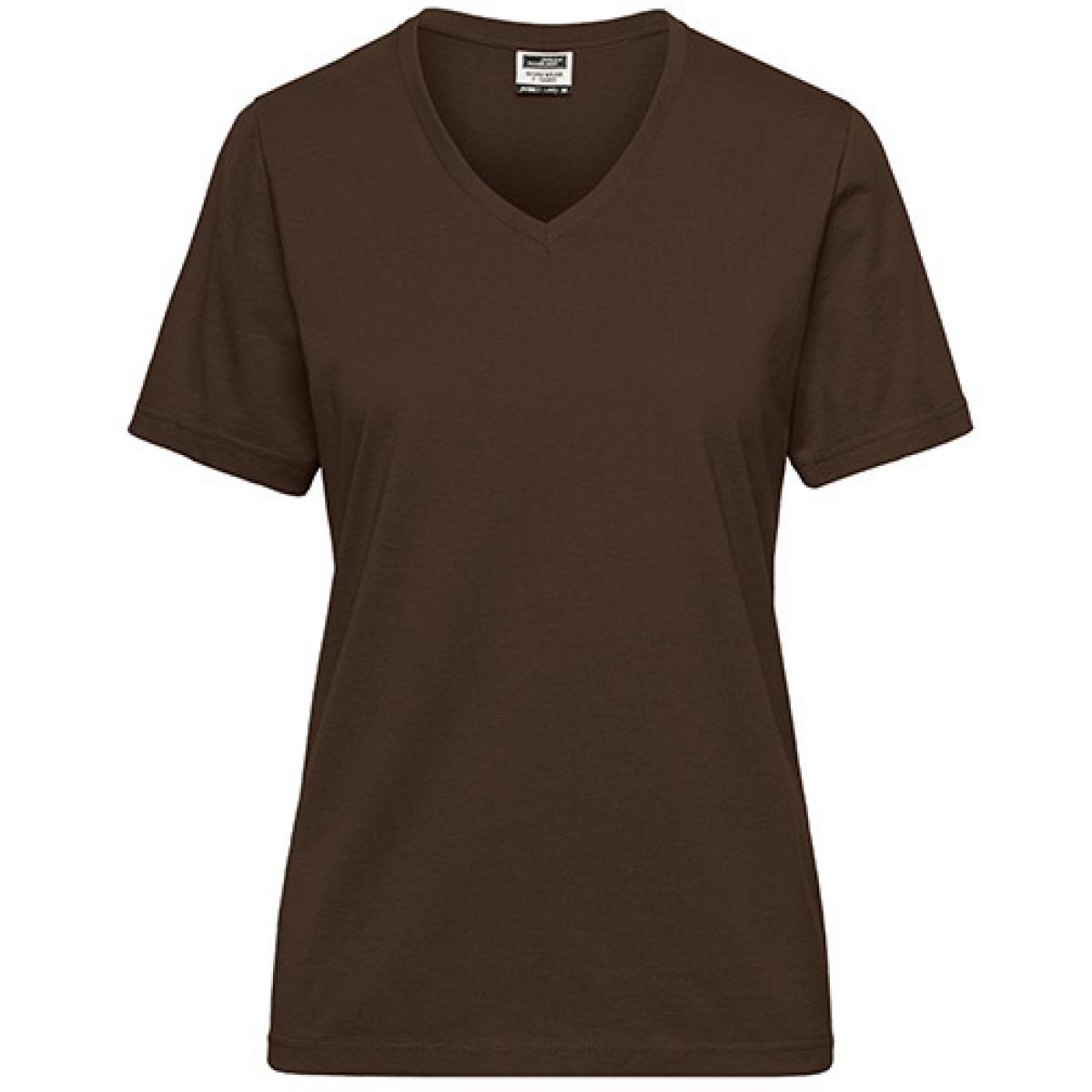 Hersteller: James+Nicholson Herstellernummer: JN1807 Artikelbezeichnung: Ladies‘ BIO Workwear T-Shirt / Damen T-Shirt - Waschbar 60C Farbe: Brown