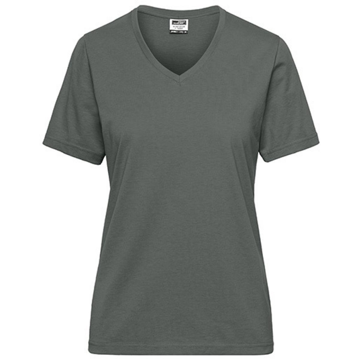 Hersteller: James+Nicholson Herstellernummer: JN1807 Artikelbezeichnung: Ladies‘ BIO Workwear T-Shirt / Damen T-Shirt - Waschbar 60C Farbe: Dark Grey (Solid)
