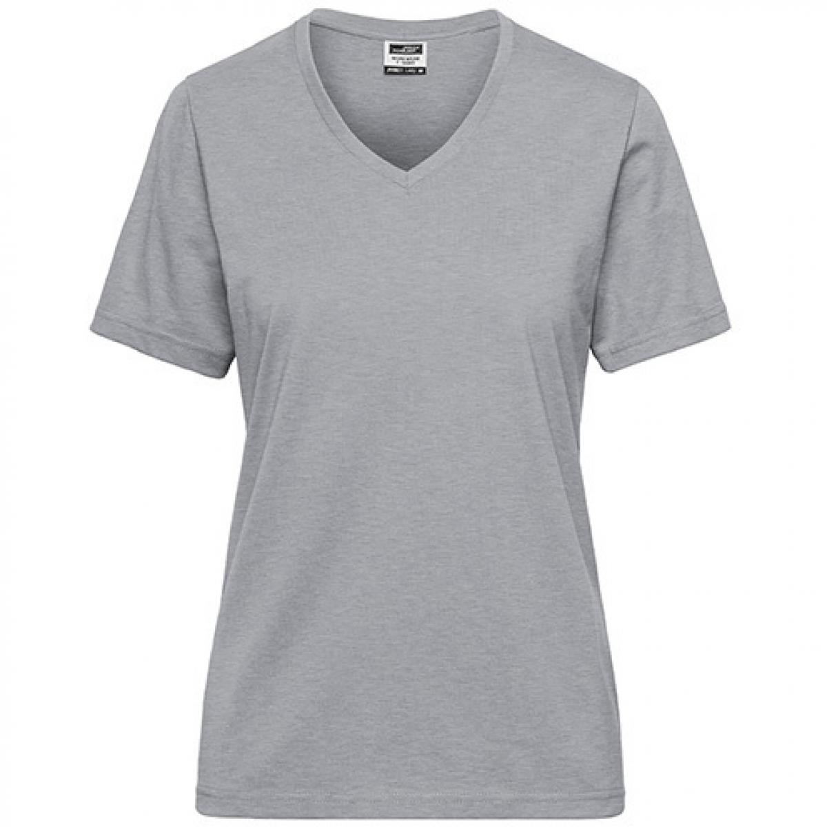 Hersteller: James+Nicholson Herstellernummer: JN1807 Artikelbezeichnung: Ladies‘ BIO Workwear T-Shirt / Damen T-Shirt - Waschbar 60C Farbe: Grey Heather
