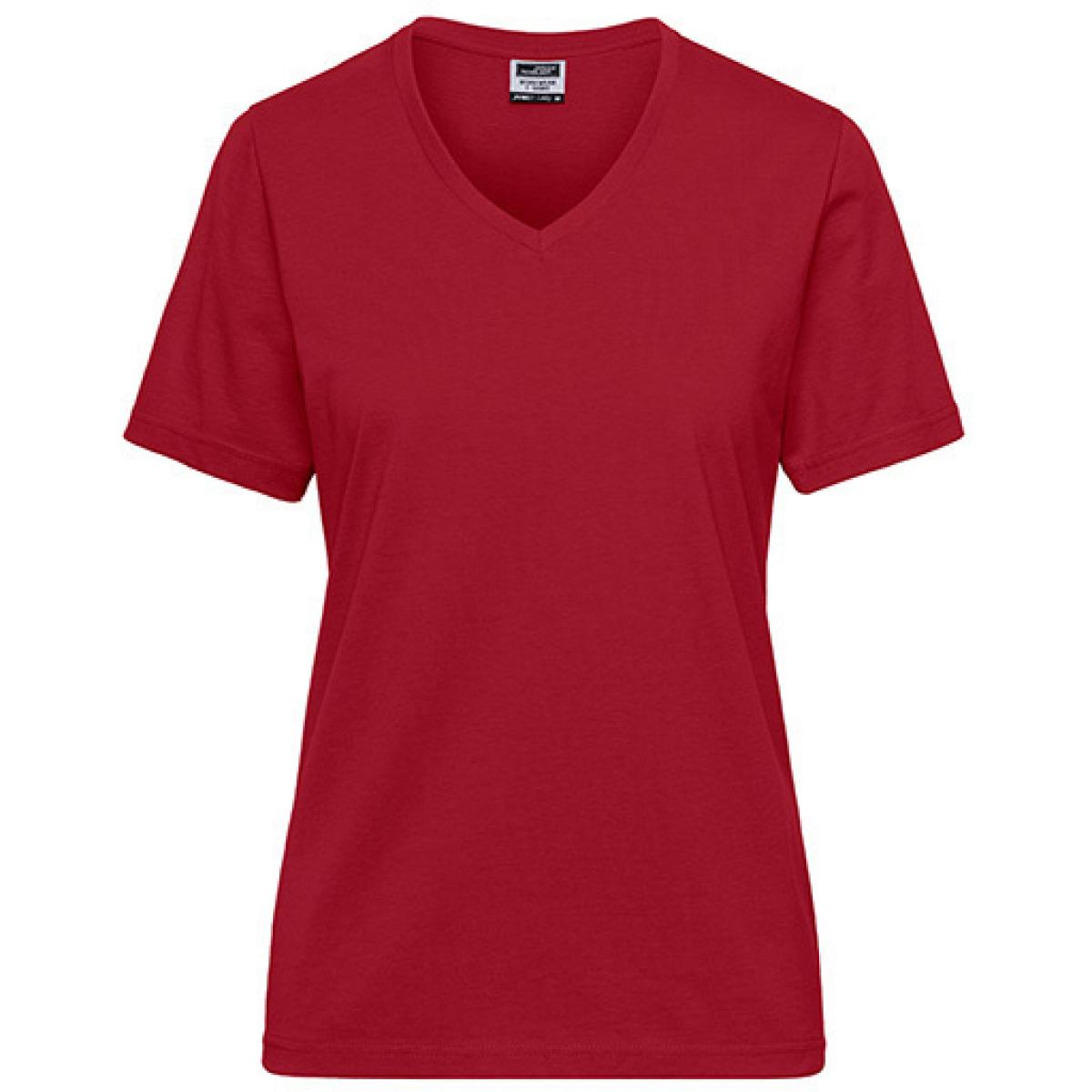 Hersteller: James+Nicholson Herstellernummer: JN1807 Artikelbezeichnung: Ladies‘ BIO Workwear T-Shirt / Damen T-Shirt - Waschbar 60C Farbe: Red