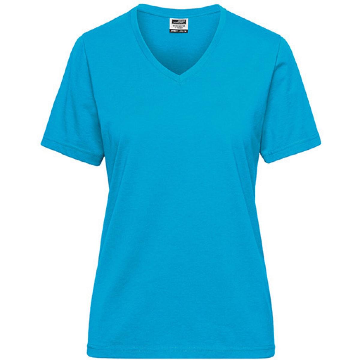 Hersteller: James+Nicholson Herstellernummer: JN1807 Artikelbezeichnung: Ladies‘ BIO Workwear T-Shirt / Damen T-Shirt - Waschbar 60C Farbe: Turquoise