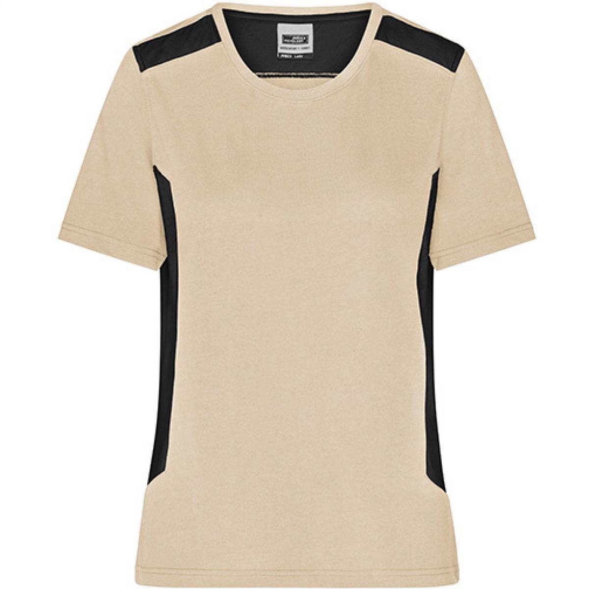 Hersteller: James+Nicholson Herstellernummer: JN1823 Artikelbezeichnung: Damen T, Ladies‘ Workwear T-Shirt -STRONG- Waschbar bis 60 ° Farbe: Stone/Black