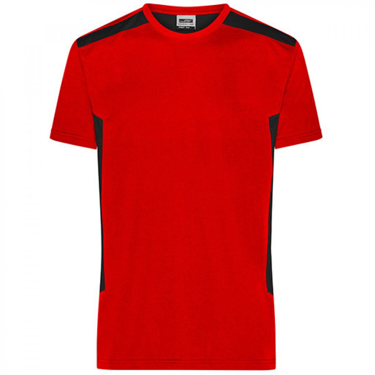Hersteller: James+Nicholson Herstellernummer: JN1824 Artikelbezeichnung: Herren T, Men‘s Workwear T-Shirt -STRONG-Waschbar bis 60 °C Farbe: Red/Black
