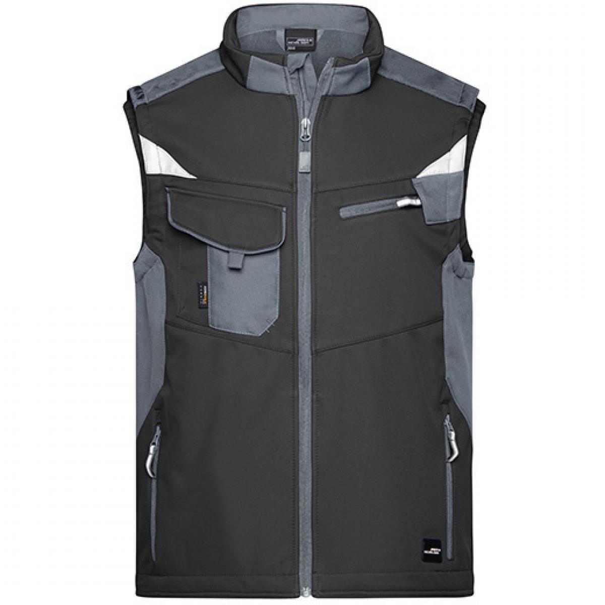 Hersteller: James+Nicholson Herstellernummer: JN845 Artikelbezeichnung: Herren Jacke, Workwear Softshell Vest -STRONG- Farbe: Black/Carbon
