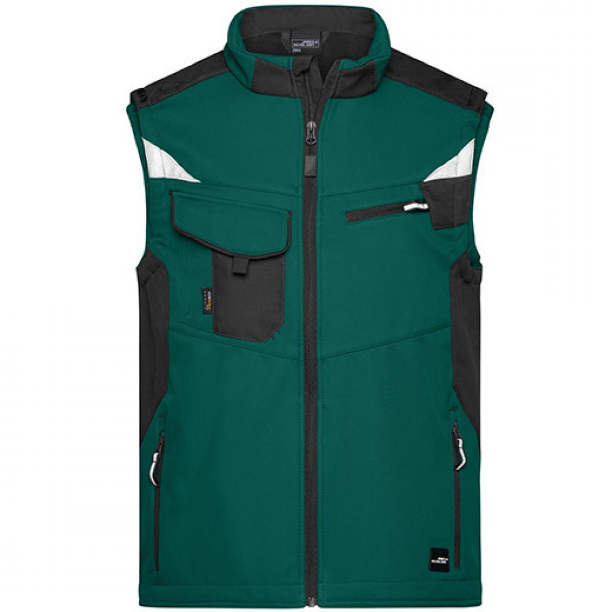 Hersteller: James+Nicholson Herstellernummer: JN845 Artikelbezeichnung: Herren Jacke, Workwear Softshell Vest -STRONG- Farbe: Dark Green/Black