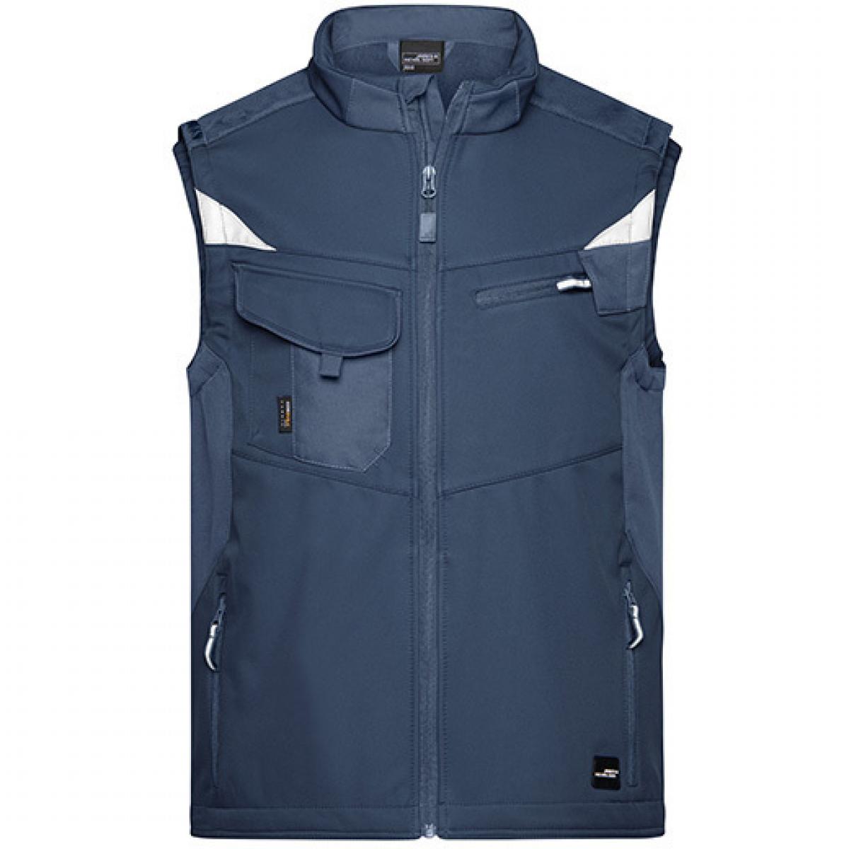 Hersteller: James+Nicholson Herstellernummer: JN845 Artikelbezeichnung: Herren Jacke, Workwear Softshell Vest -STRONG- Farbe: Navy/Navy