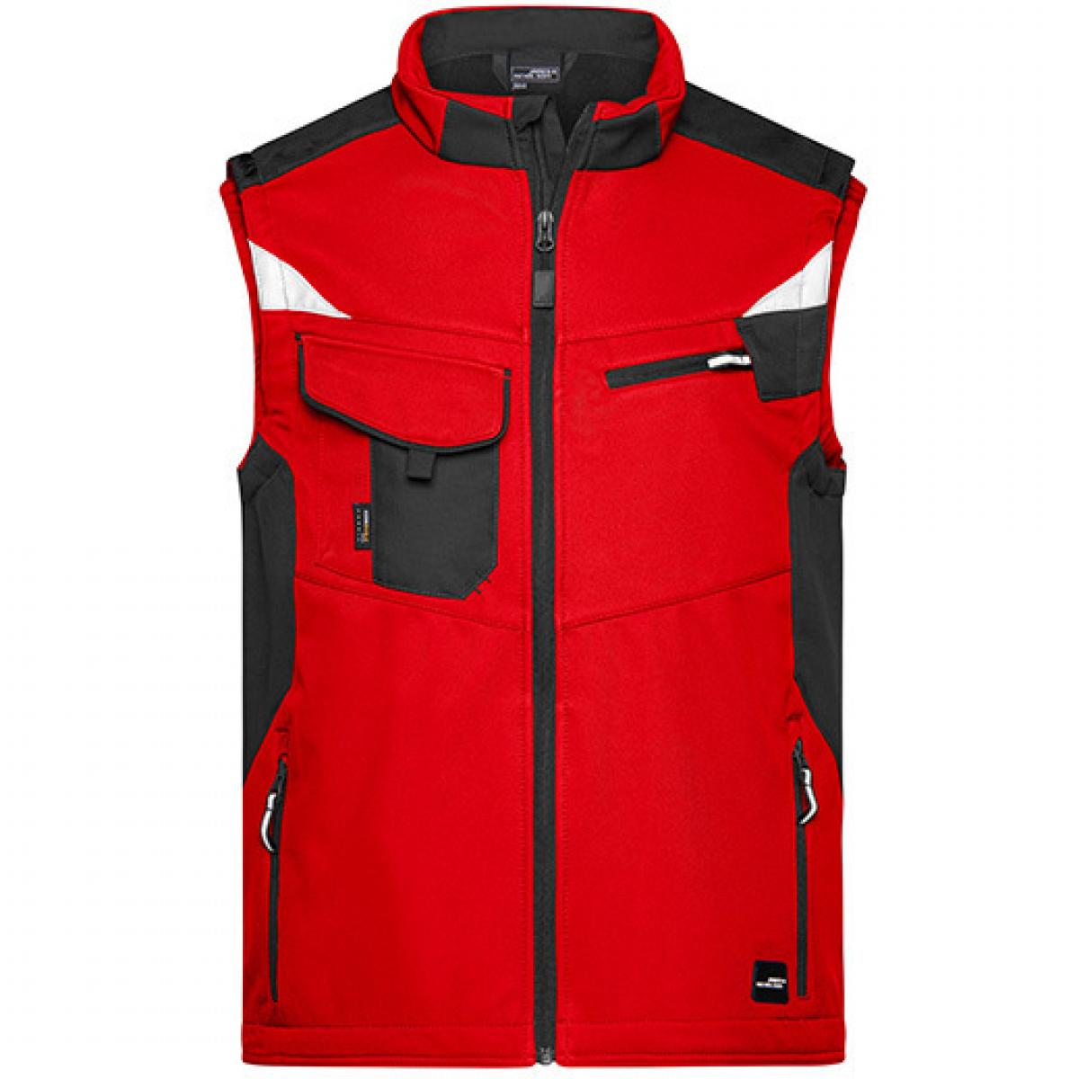 Hersteller: James+Nicholson Herstellernummer: JN845 Artikelbezeichnung: Herren Jacke, Workwear Softshell Vest -STRONG- Farbe: Red/Black