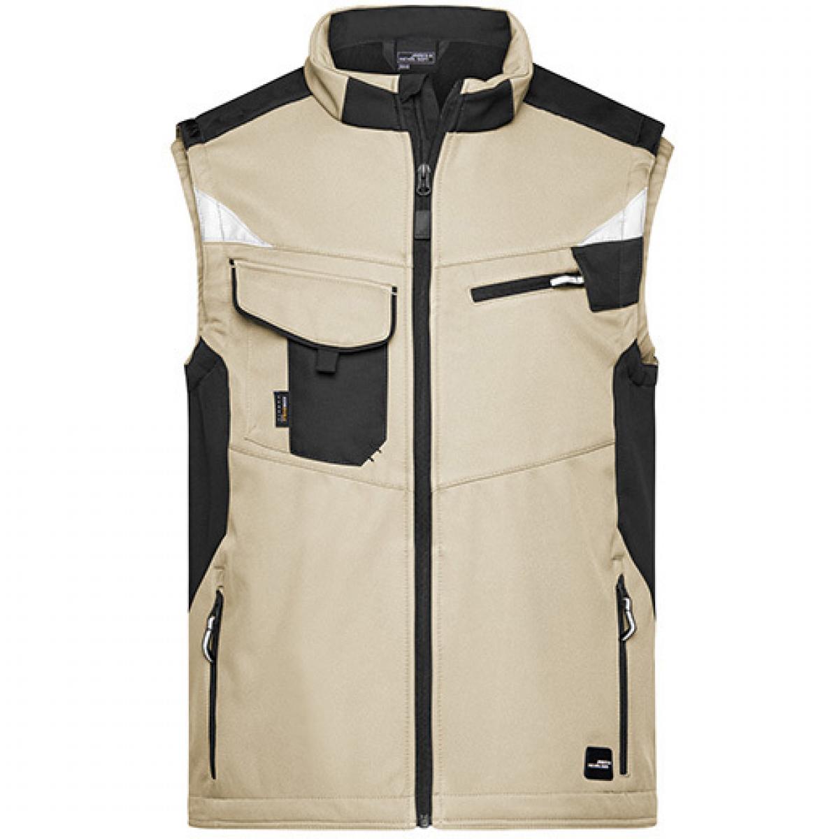 Hersteller: James+Nicholson Herstellernummer: JN845 Artikelbezeichnung: Herren Jacke, Workwear Softshell Vest -STRONG- Farbe: Stone/Black