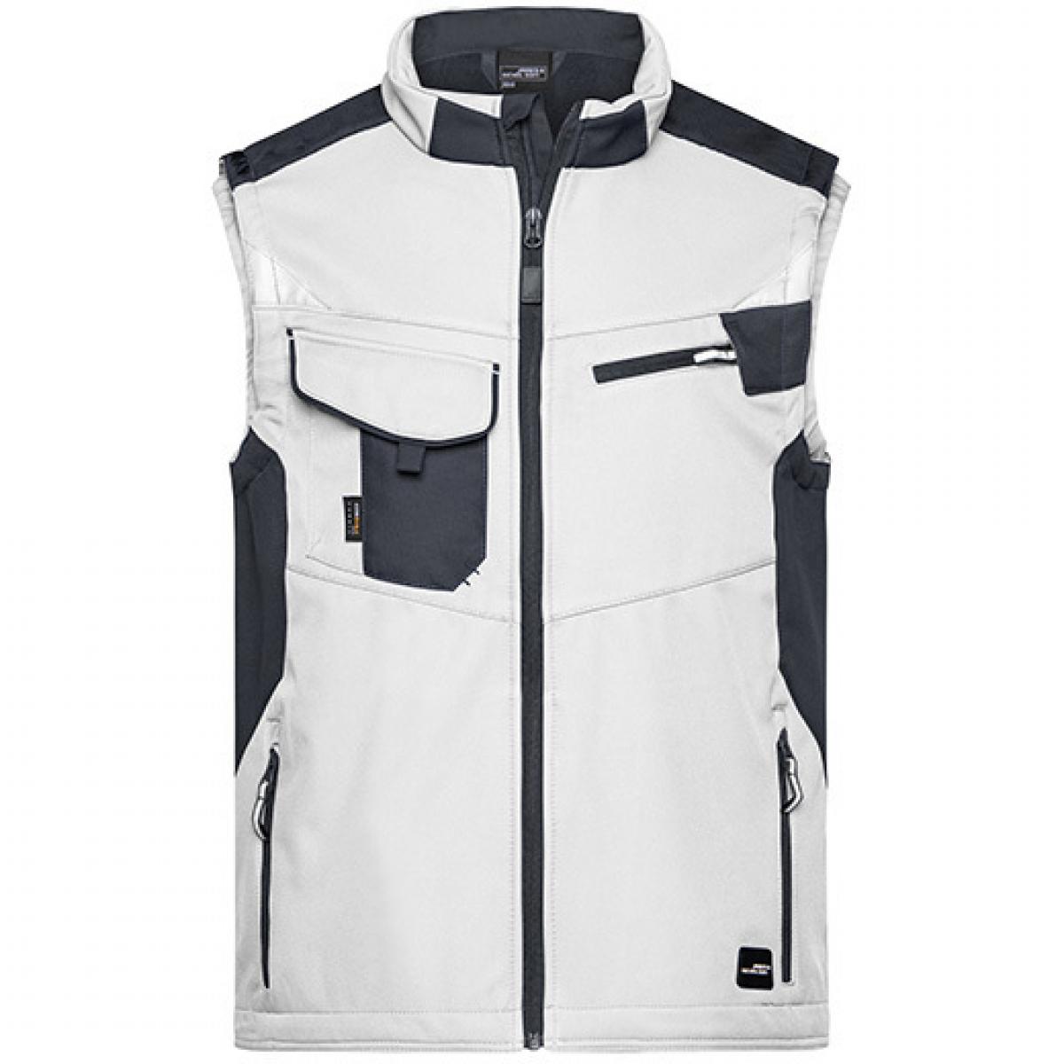 Hersteller: James+Nicholson Herstellernummer: JN845 Artikelbezeichnung: Herren Jacke, Workwear Softshell Vest -STRONG- Farbe: White/Carbon