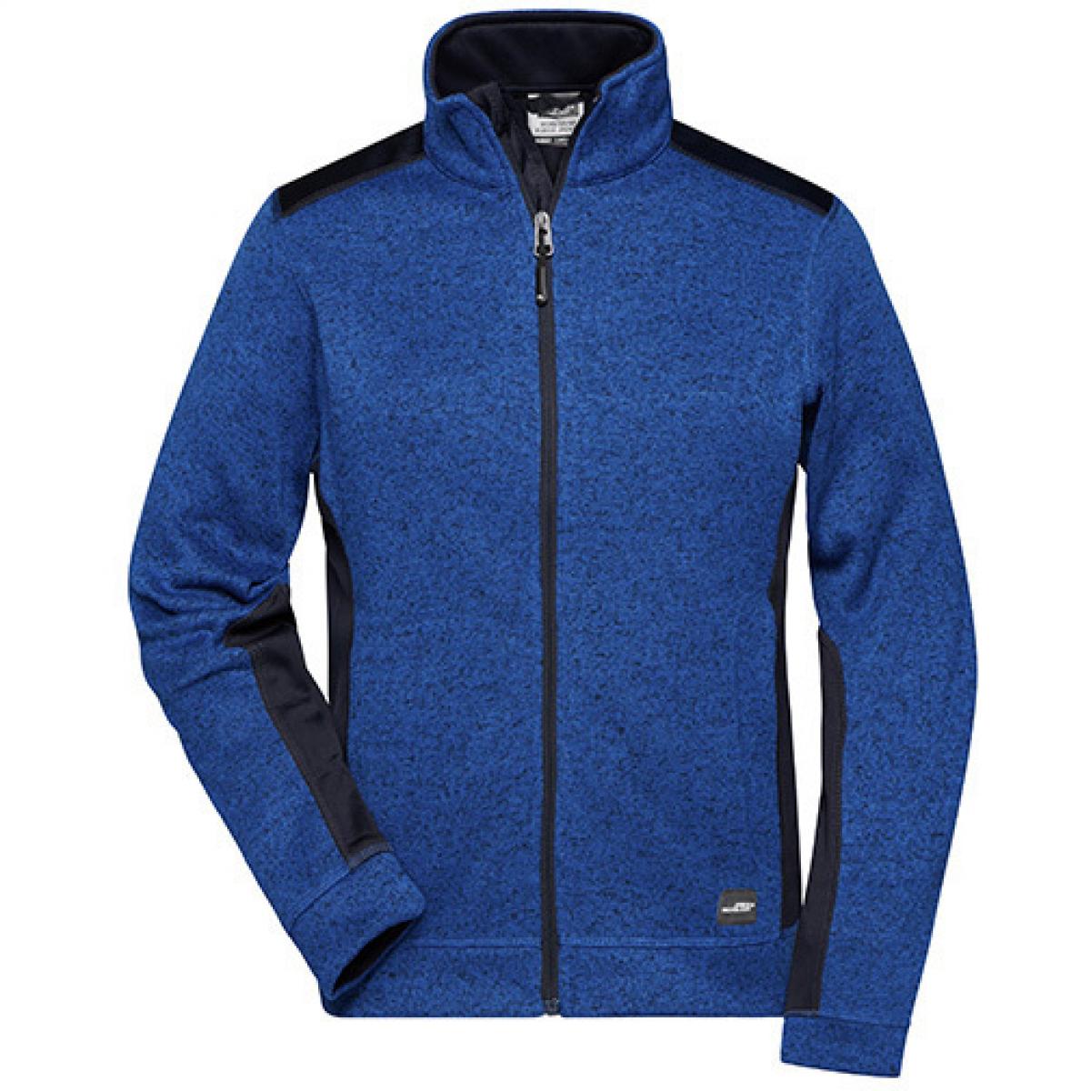 Hersteller: James+Nicholson Herstellernummer: JN861 Artikelbezeichnung: Damen Jacke, Ladies‘ Knitted Workwear Fleece Jacket -STRONG- Farbe: Royal Melange/Navy