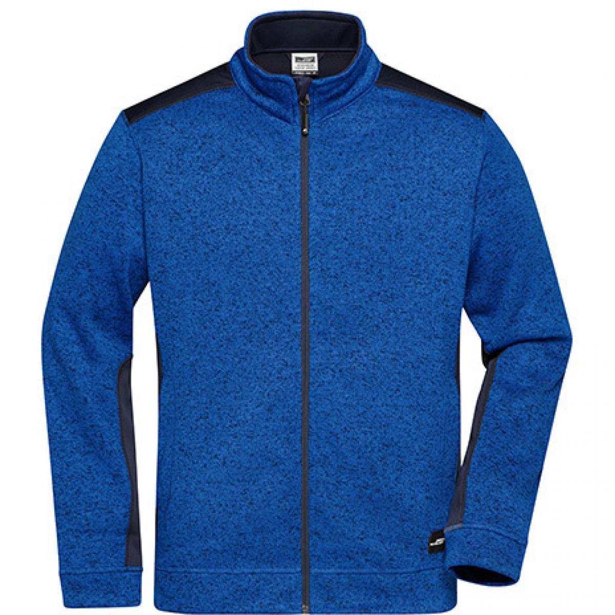 Hersteller: James+Nicholson Herstellernummer: JN862 Artikelbezeichnung: Herren Jacke, Men‘s Knitted Workwear Fleece Jacket -STRONG- Farbe: Royal Melange/Navy