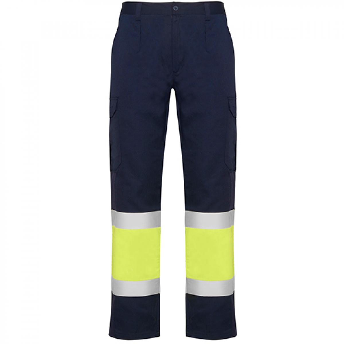 Hersteller: Roly Workwear Herstellernummer: HV9300 Artikelbezeichnung: Naos Hi-Viz Trousers - Arbeitshose mit Reflektionsstreifen Farbe: Navy Blue 55/Fluor Yellow 221