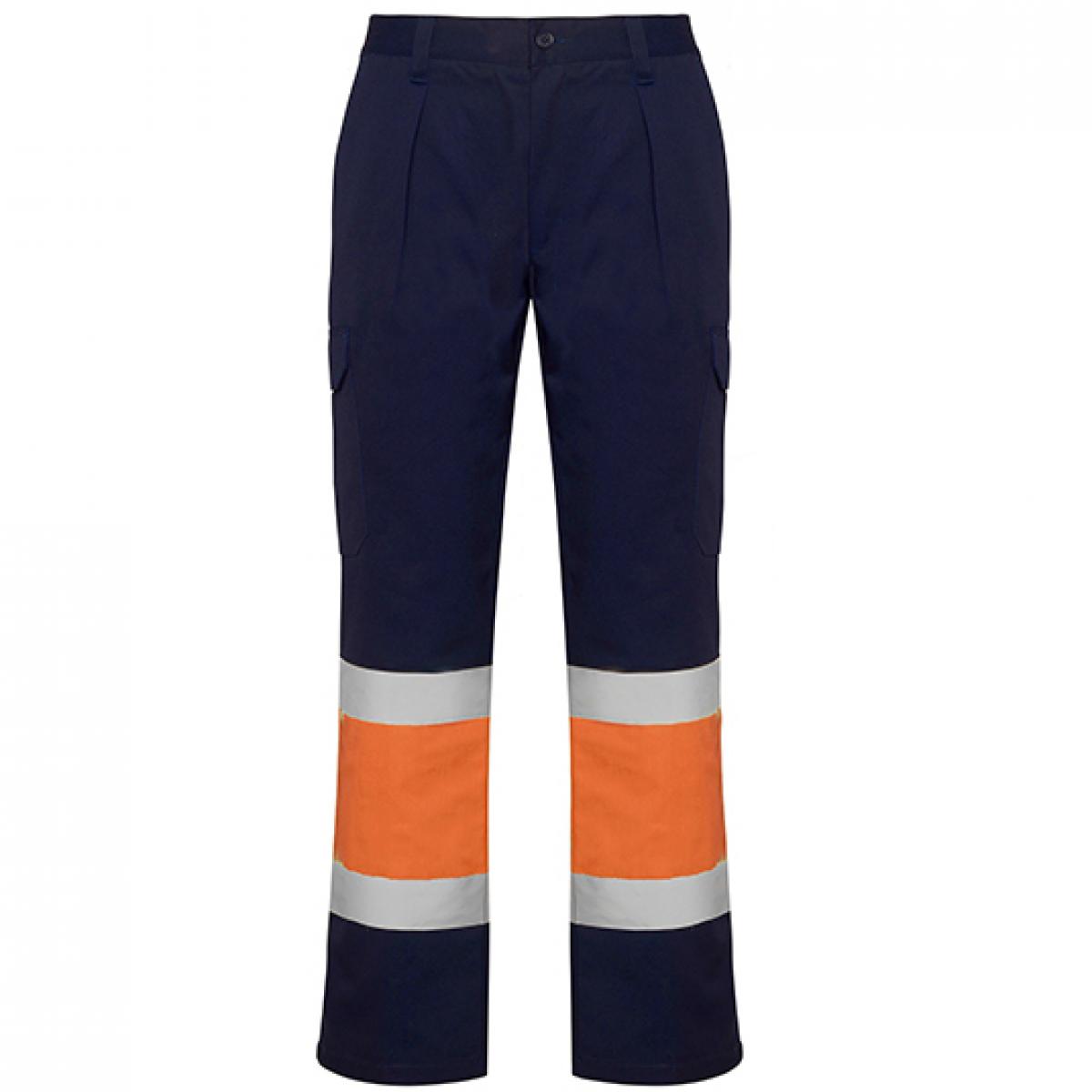 Hersteller: Roly Workwear Herstellernummer: HV9301 Artikelbezeichnung: Soan Hi-Viz Trousers - Arbeitshose mit Reflektionsstreifen Farbe: Navy Blue 55/Fluor Orange 223