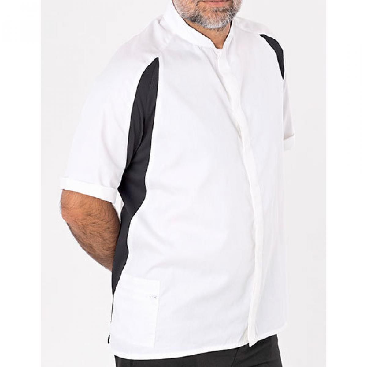 Hersteller: Le Chef Herstellernummer: DE128 Artikelbezeichnung: Single Breasted Jacket Unisex Bügelleicht Farbe: White/Black