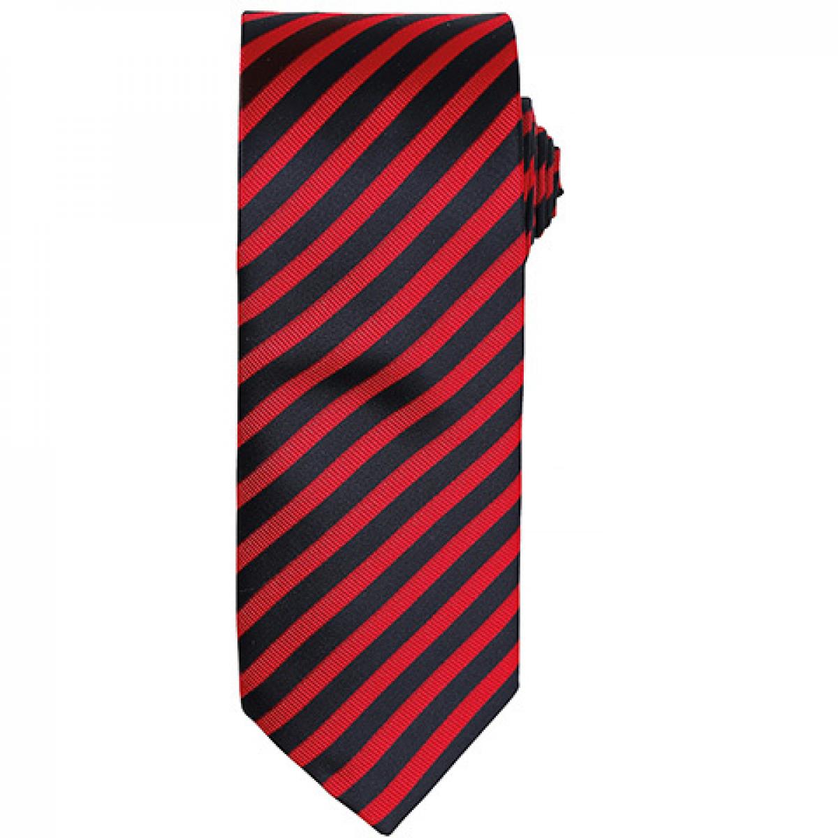 Hersteller: Premier Workwear Herstellernummer: PR782 Artikelbezeichnung: Double Stripe Tie / Breite 3" / 7,5 cm / Länge 57" / 144 cm Farbe: Red/Black