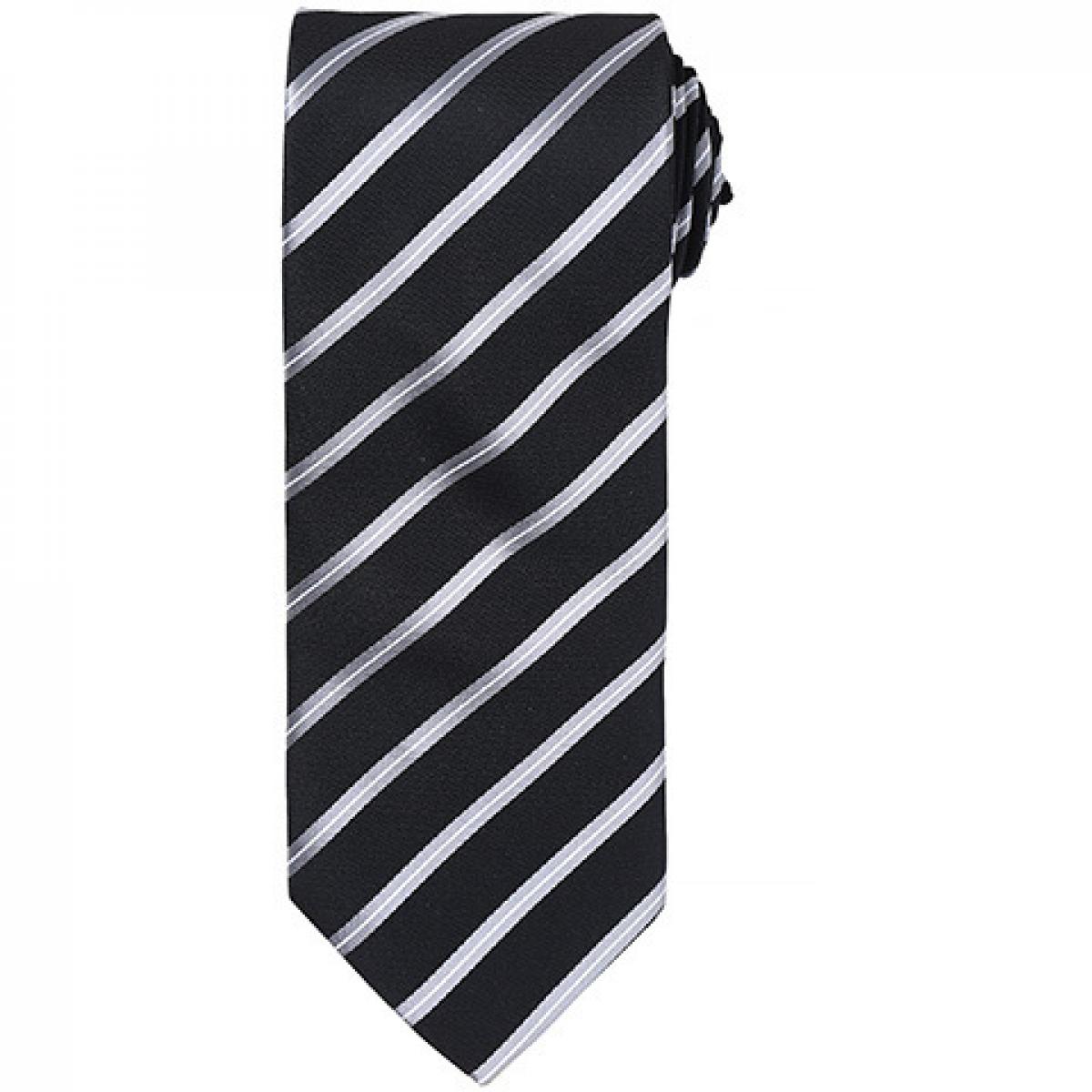 Hersteller: Premier Workwear Herstellernummer: PR784 Artikelbezeichnung: Sports Stripe Tie / Breite 3" / 7,5 cm / Länge 57" / 144 cm Farbe: Black/Silver