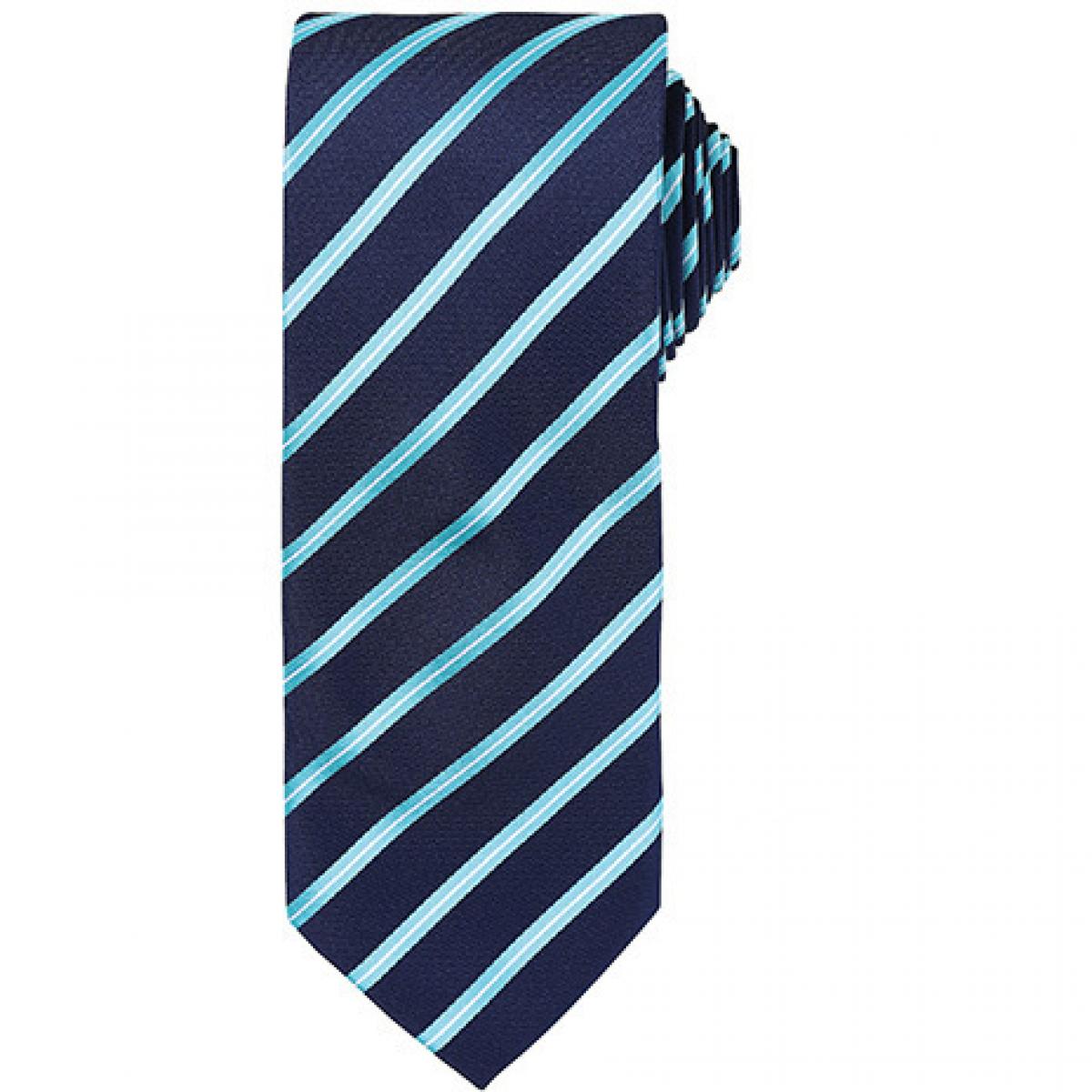Hersteller: Premier Workwear Herstellernummer: PR784 Artikelbezeichnung: Sports Stripe Tie / Breite 3" / 7,5 cm / Länge 57" / 144 cm Farbe: Navy/Turquoise