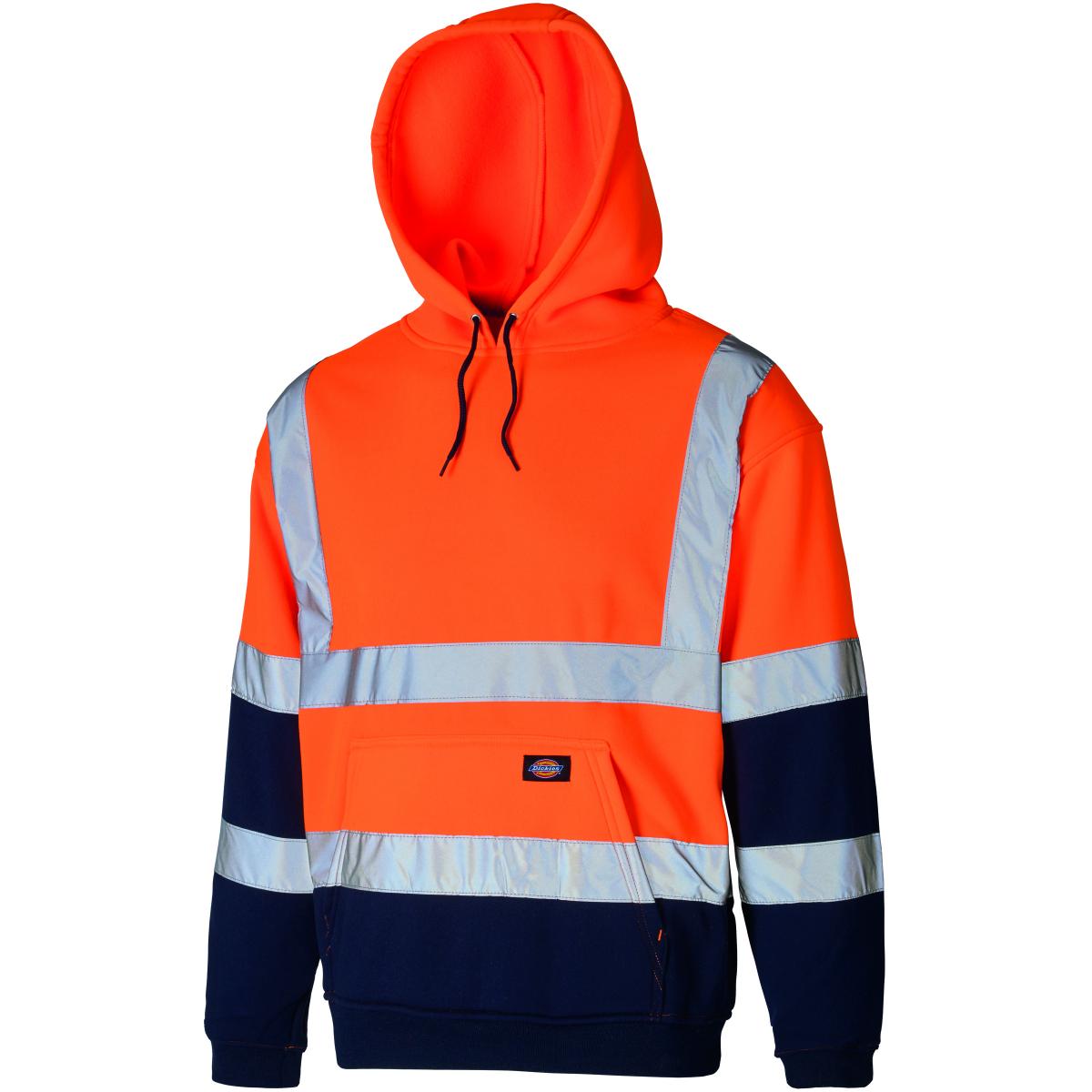 Hersteller: Dickies Herstellernummer: SA22095 Artikelbezeichnung: Hochsichtbares Zipper-Sweatshirt - EN ISO 20471:2013 Kl3 Farbe: Orange/Marineblau