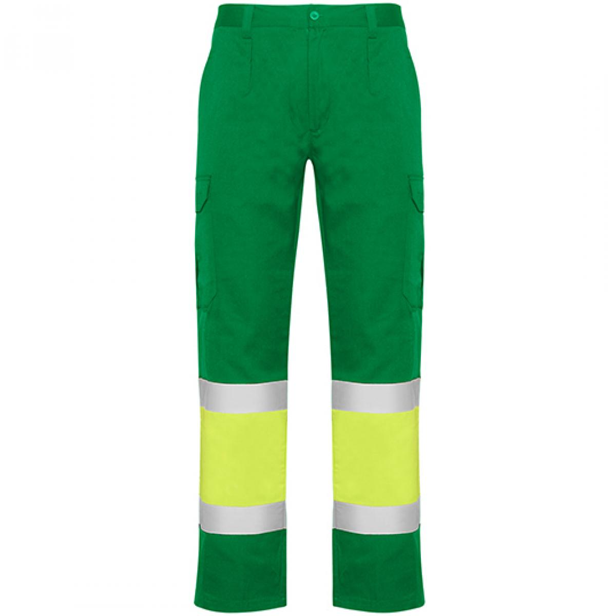 Hersteller: Roly Workwear Herstellernummer: HV9300 Artikelbezeichnung: Naos Hi-Viz Trousers - Arbeitshose mit Reflektionsstreifen Farbe: Garden Green 52/Fluor Yellow 221