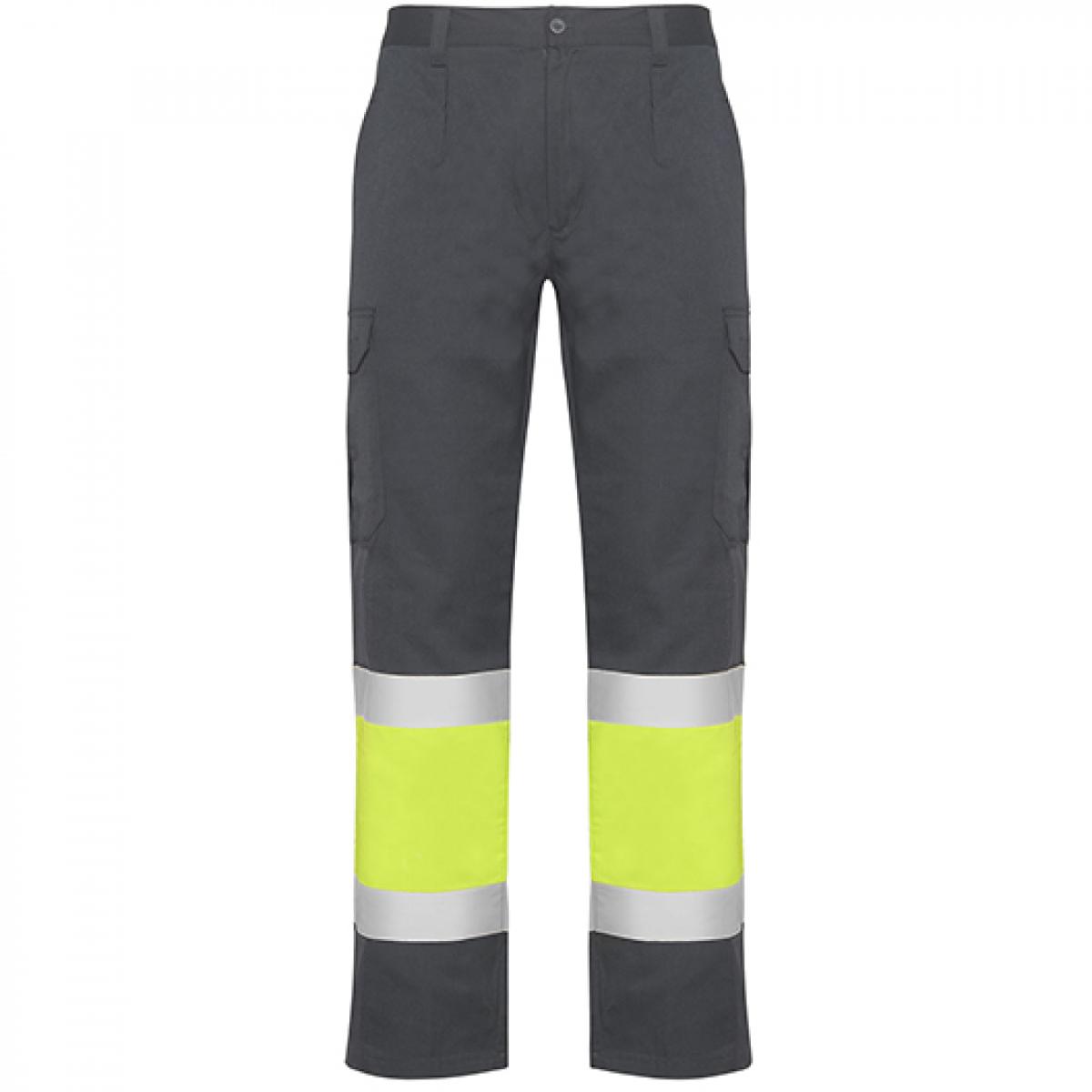 Hersteller: Roly Workwear Herstellernummer: HV9300 Artikelbezeichnung: Naos Hi-Viz Trousers - Arbeitshose mit Reflektionsstreifen Farbe: Lead 23/Fluor Yellow 221