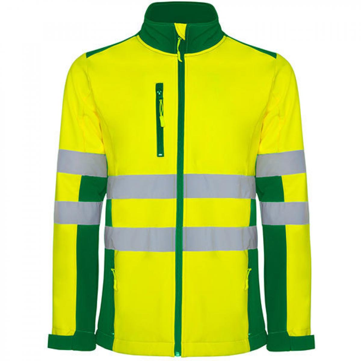 Hersteller: Roly Workwear Herstellernummer: HV9303 Artikelbezeichnung: Antares Hi-Viz Softshell Jacke mit Reflektionsstreifen Farbe: Garden Green 52/Fluor Yellow 221