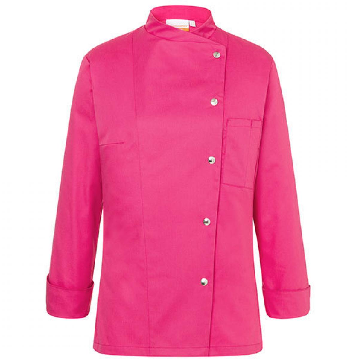 Hersteller: Karlowsky Herstellernummer: JF3 Artikelbezeichnung: Kochjacke Larissa für Damen - Waschbar bis 95 °C Farbe: Pink (ca. Pantone 7636C)