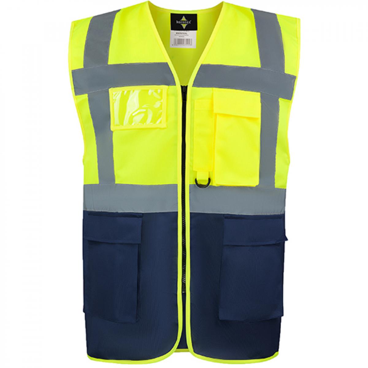 Hersteller: Korntex Herstellernummer: KXCMF Artikelbezeichnung: Comfort Executive Multifunctional Safety Vest Hamburg Farbe: Signal Yellow/Navy